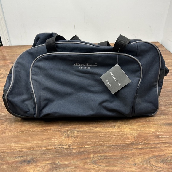 Eddie Bauer Rolling Duffel Navy Pocket Pull Handle Travel Gym Bag New w/ Tags - Picture 1 of 11